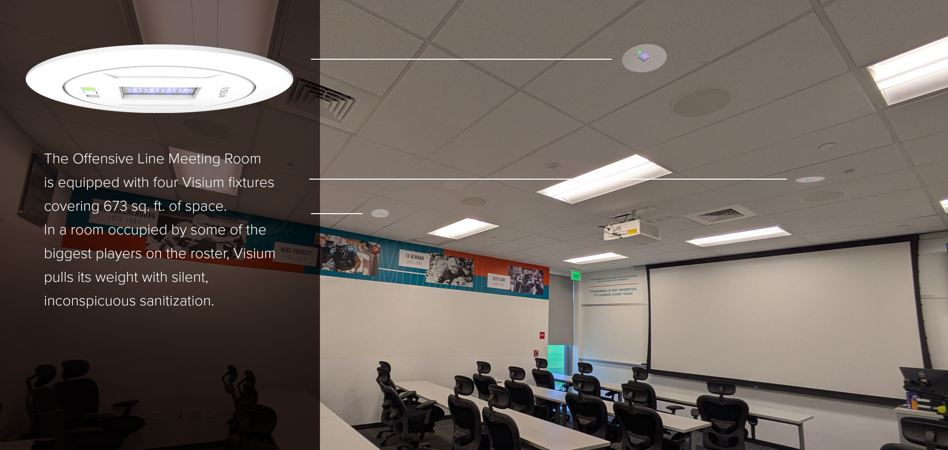 Visium Far-UVC in Miami Dolphins offensive meeting room